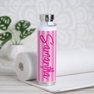 Hot Pink Ombre Stripes Personalized Water Bottle