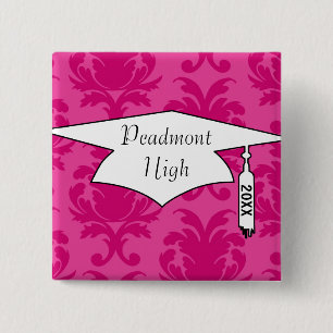 hot pink on pink chic damask pattern 15 cm square badge