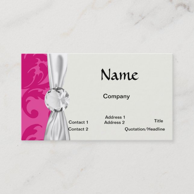 hot pink on pink chic damask pattern business card (Front)
