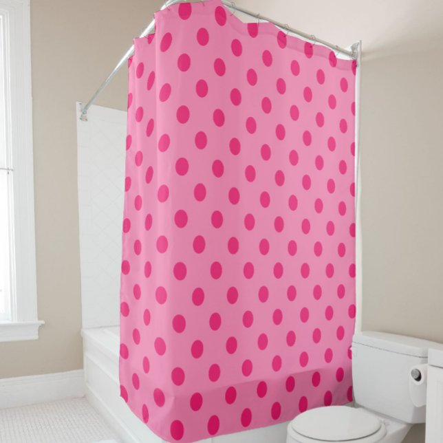 Hot Pink On Pink Polka Dots Pattern Design Shower Curtain (Creator Uploaded)