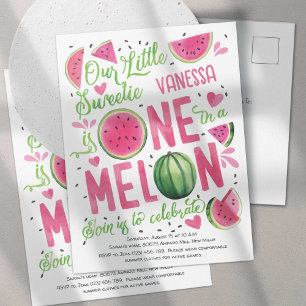 Hot Pink One in a Melon, Cute Watermelon 1st  Invitation Postcard