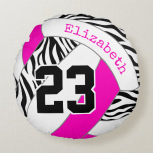 hot pink or ANY COLOR w black zebra volleyball Round Cushion