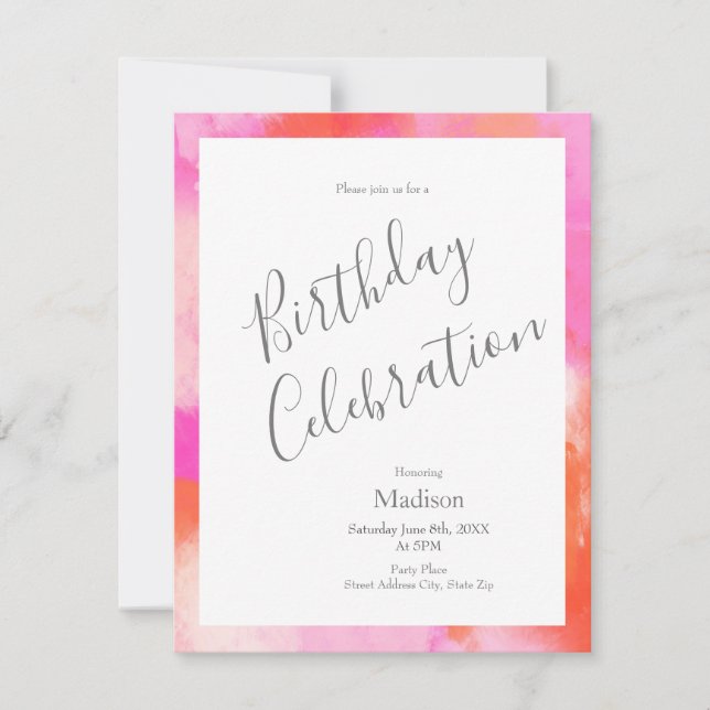 Hot Pink Orange Abstract Brushstrokes Invitation (Front)
