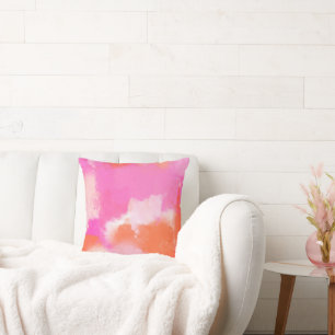 Hot Pink Orange Abstract Throw Pillow