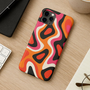 Hot Pink Orange Black Retro Abstract Art Pattern iPhone 16 Pro Max Case