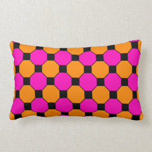 Hot Pink Orange Black Squares Hexagons Patterns Lumbar Cushion