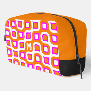 Hot Pink Orange Black White Midcentury Art Pattern Dopp Kit