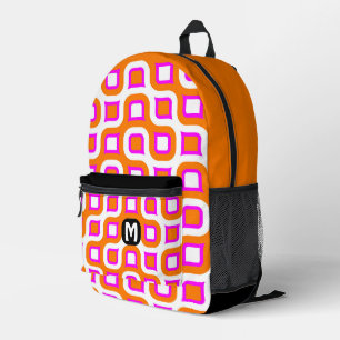 Hot Pink Orange Black White Midcentury Art Printed Backpack