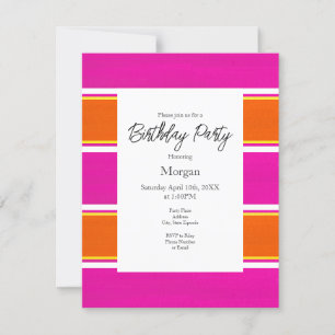 Hot Pink Orange Cabana Stripes Invitation