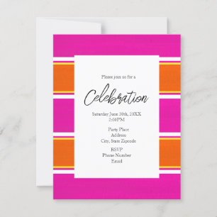 Hot Pink Orange Cabana Stripes Invitation