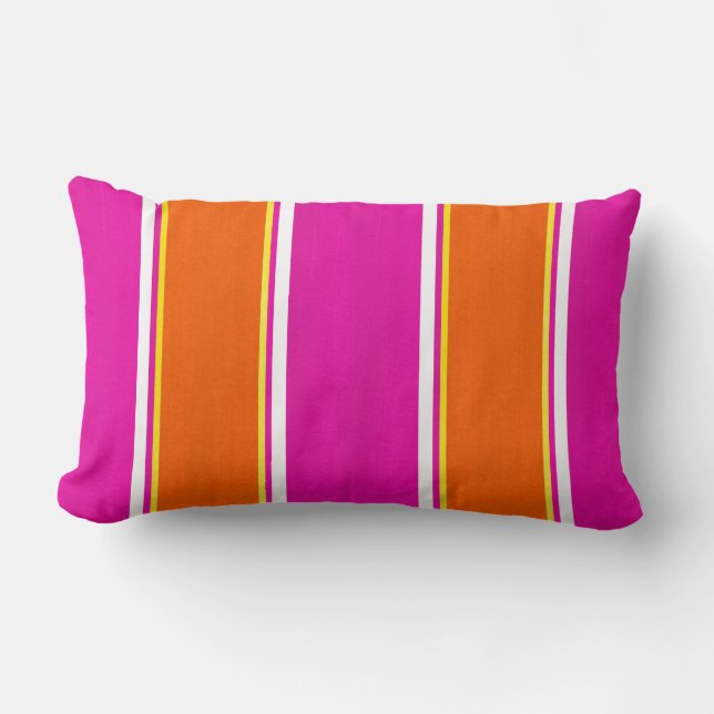 Hot Pink Orange Cabana Stripes Lumbar Cushion (Front)