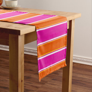 Hot Pink Orange Cabana Stripes Short Table Runner