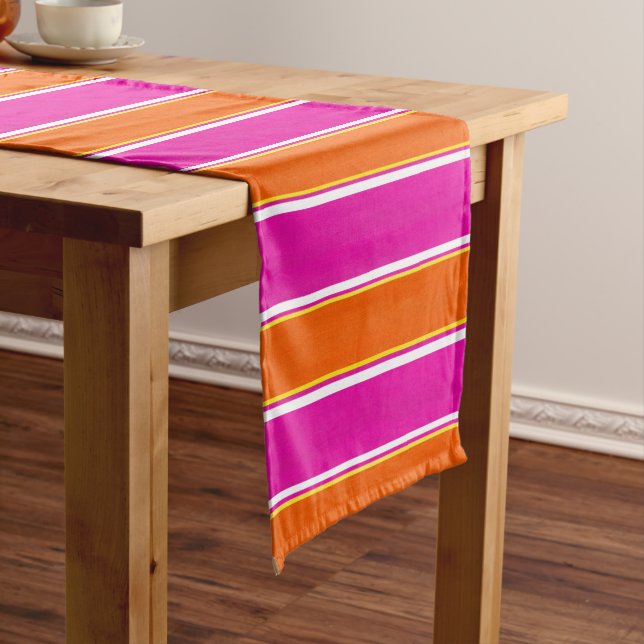 Hot Pink Orange Cabana Stripes Short Table Runner (In Situ)