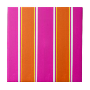 Hot Pink Orange Cabana Stripes Tile