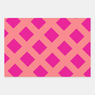 Hot Pink Orange Checker Patterns Boho Colorful  Wrapping Paper Sheet