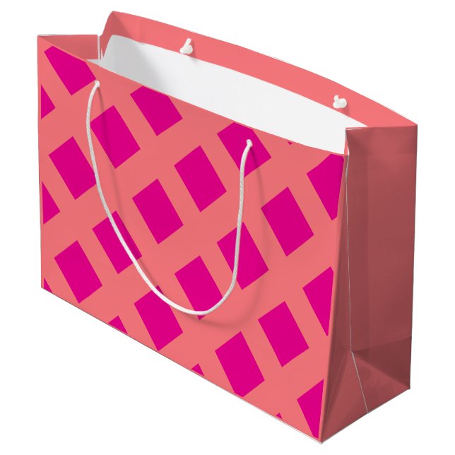 Hot Pink Orange Chequered Patterns Boho Colourful  Large Gift Bag (Back Angled)
