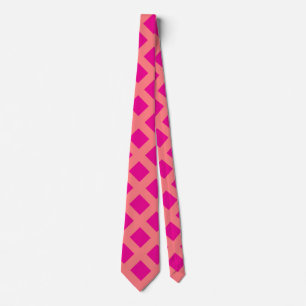 Hot Pink Orange Chequered Patterns Boho Colourful Tie