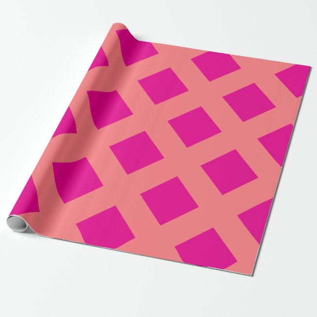 Hot Pink Orange Chequered Patterns Boho Colourful  Wrapping Paper (Unrolled)
