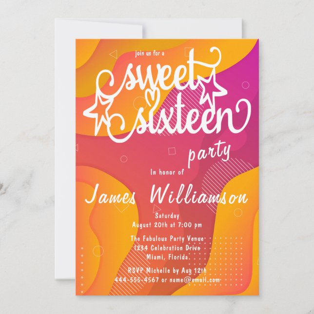 Hot Pink Orange Colourful Birthday Party Invitation (Front)