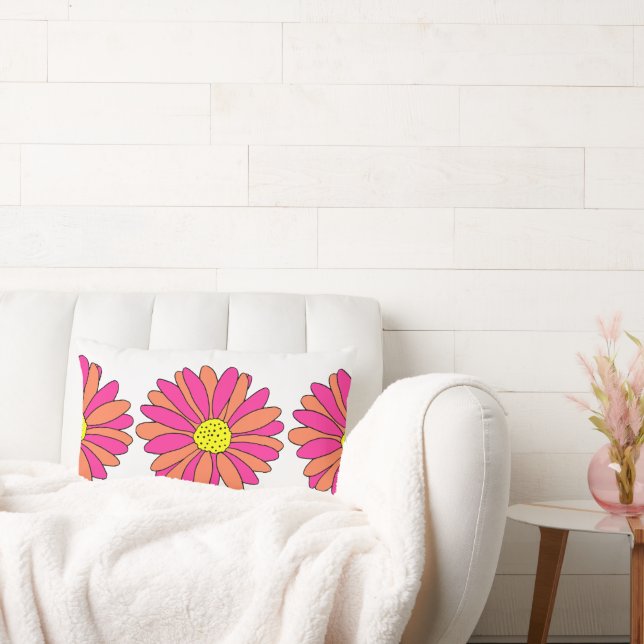 Hot Pink Orange Daisies  Lumbar Cushion (Couch)