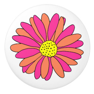 Hot Pink Orange Daisy   Ceramic Knob