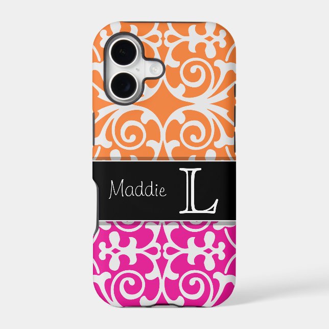 Hot Pink & Orange Damask Monogram iPhone 5 (Back)