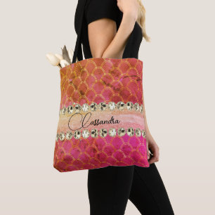 Hot Pink Orange Diamond Bling   Tote Bag