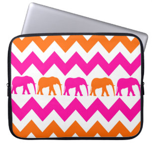 Hot Pink Orange Elephants Chevron Laptop Sleeve