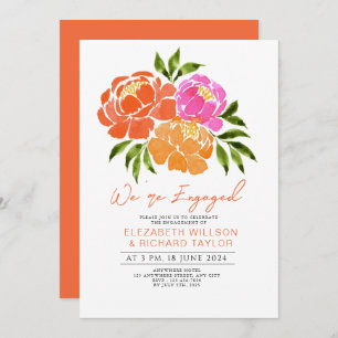 Hot Pink Orange Floral Engagement Party Invitation