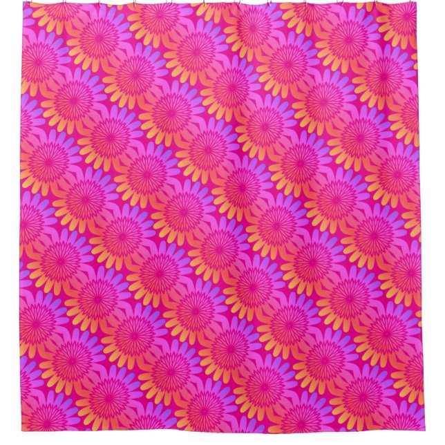 Hot Pink Orange Floral Patterns Modern Colourful Shower Curtain (Front)