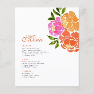 Hot Pink Orange Floral Wedding Menu