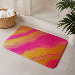 Hot Pink Orange Glitter Marble Swirl Vibrant Bath Mat