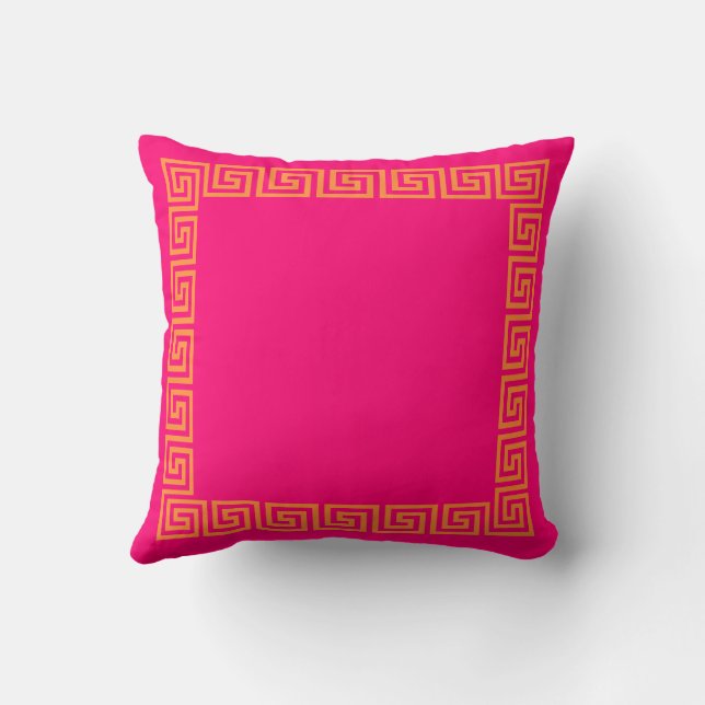 Hot Pink & Orange Greek Key Cushion (Back)