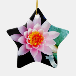 Hot Pink & orange lotus water lily flower Ceramic Tree Decoration