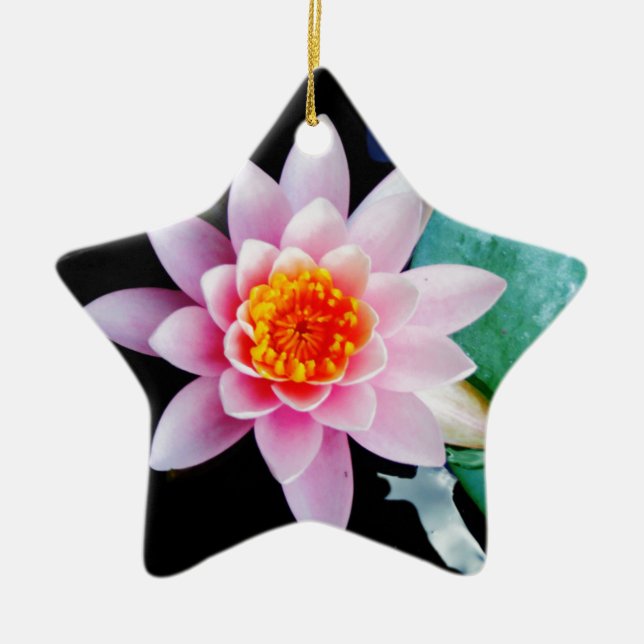 Hot Pink & orange lotus water lily flower Ceramic Tree Decoration (Front)
