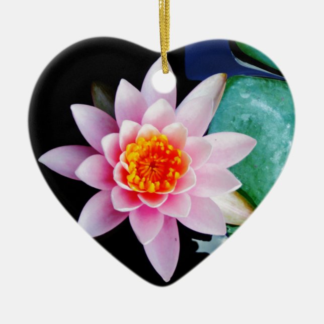 Hot Pink & orange lotus water lily flower Ceramic Tree Decoration (Front)