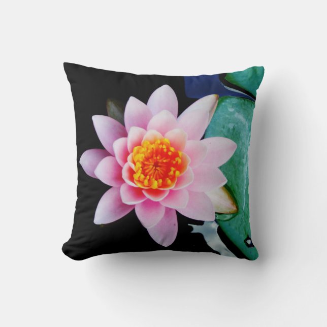 Hot Pink & orange lotus water lily flower Cushion (Front)
