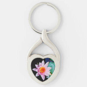 Hot Pink & orange lotus water lily flower Key Ring