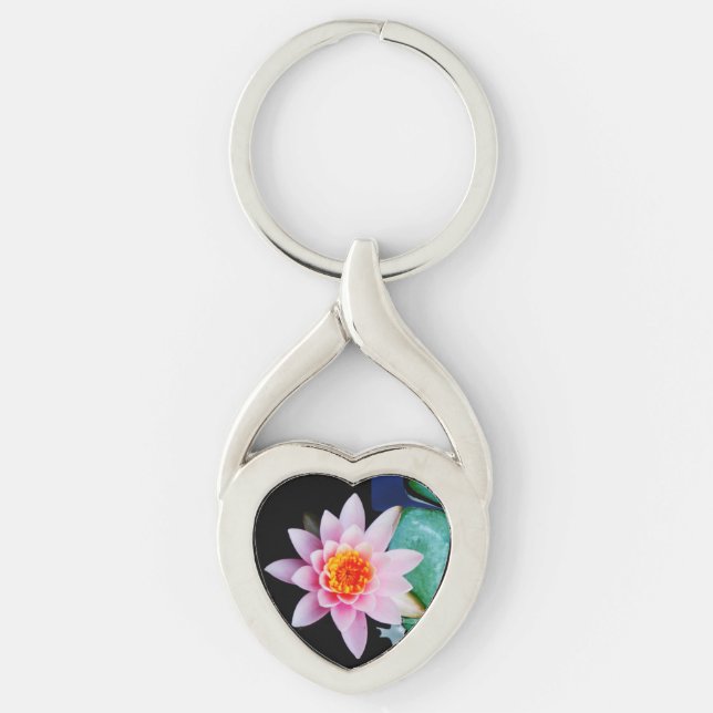 Hot Pink & orange lotus water lily flower Key Ring (Front)
