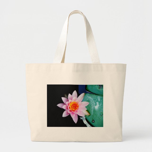 Hot Pink & orange lotus water lily flower Large Tote Bag (Front)