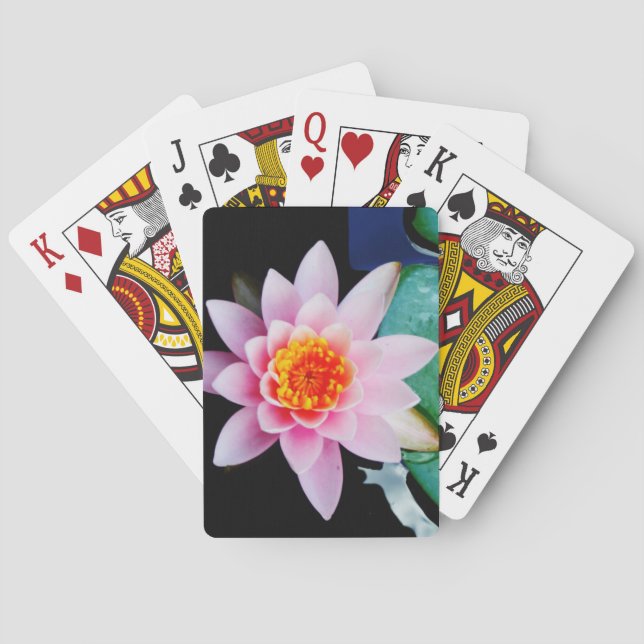 Hot Pink & orange lotus water lily flower Playing Cards (Back)