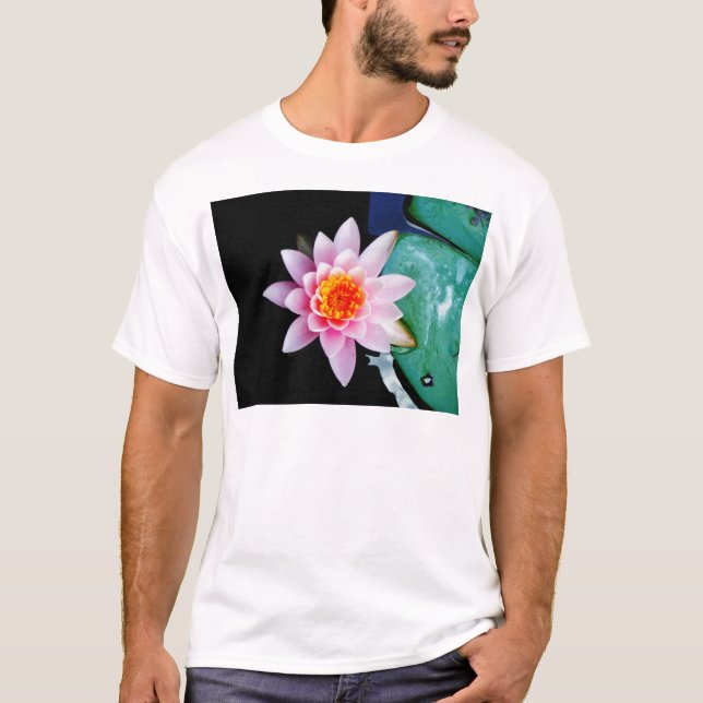 Hot Pink & orange lotus water lily flower T-Shirt (Front)