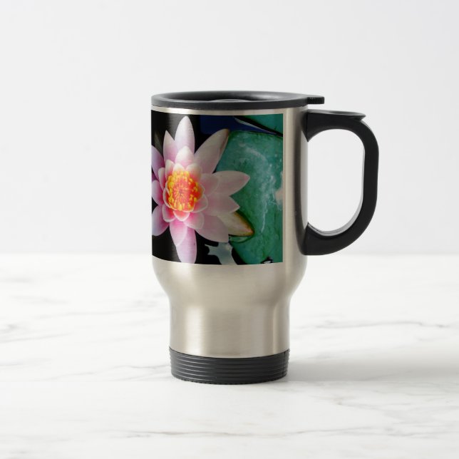 Hot Pink & orange lotus water lily flower Travel Mug (Right)