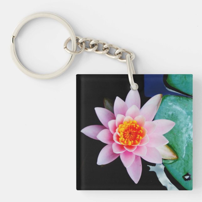 Hot Pink & orange lotus water lily Key Ring (Front)