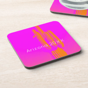 Hot Pink Orange Modern Cactus Art Arizona Year Coaster