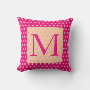 Hot Pink Orange Polka Dot Pattern Boho Girly Cushion
