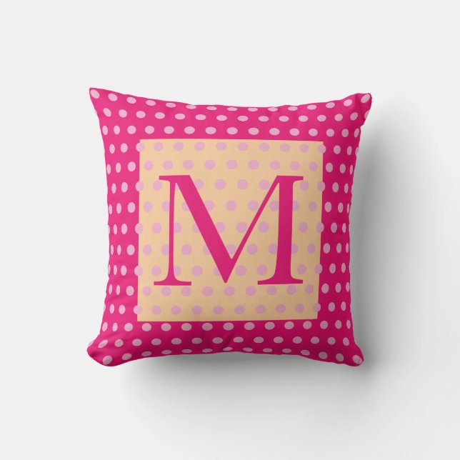 Hot Pink Orange Polka Dot Pattern Boho Girly Cushion (Front)