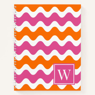 Hot Pink & Orange Preppy Ric Rac Stripe Notebook