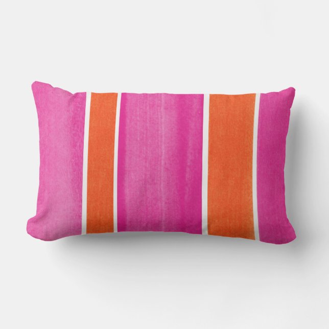 Hot Pink Orange Stripes Outdoor Cushion (Front)