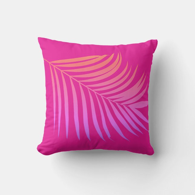 Hot Pink Orange Tropical Palm Leaf Art Gift Decor Cushion (Front)